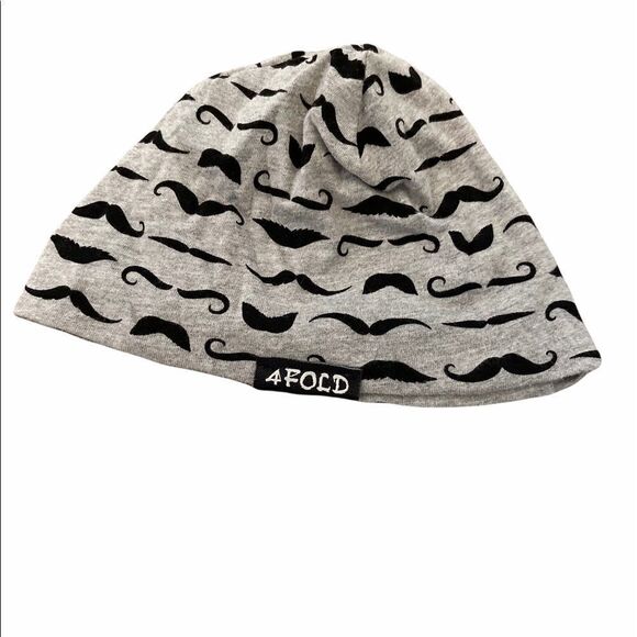 BABIES NWOT 4 FOLD Grey Moustache Print Beanie - Picture 1 of 5